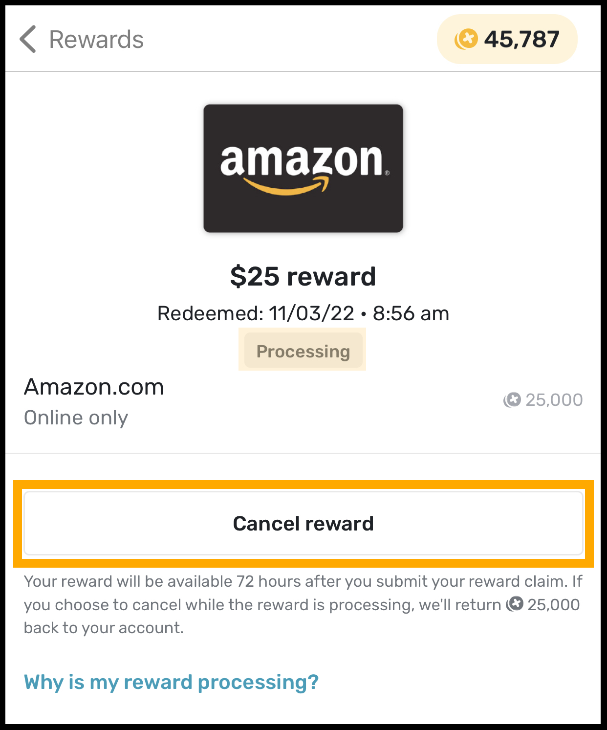 Canceling a Processing Reward – Fetch